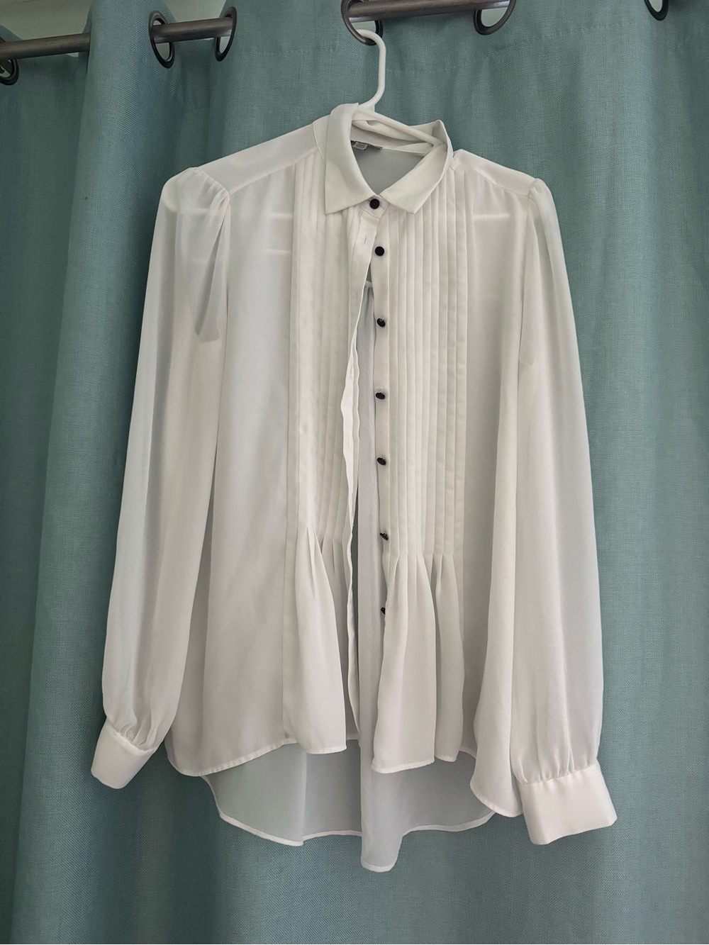 Tristan White Pleated Front Button Blouse with Contrast Buttons